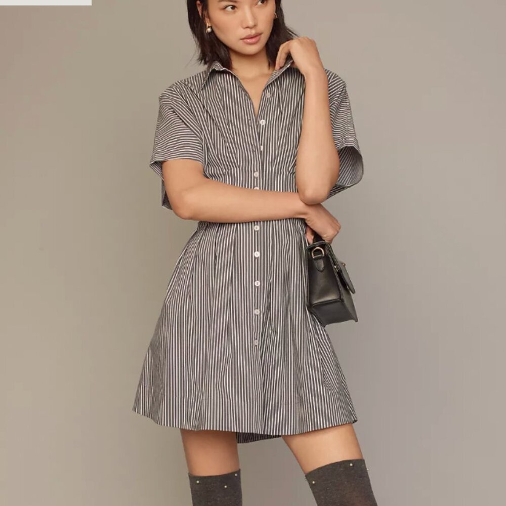 ANTHROPOLOGIE Tobie Button Front Pleated Shirt Dress mini